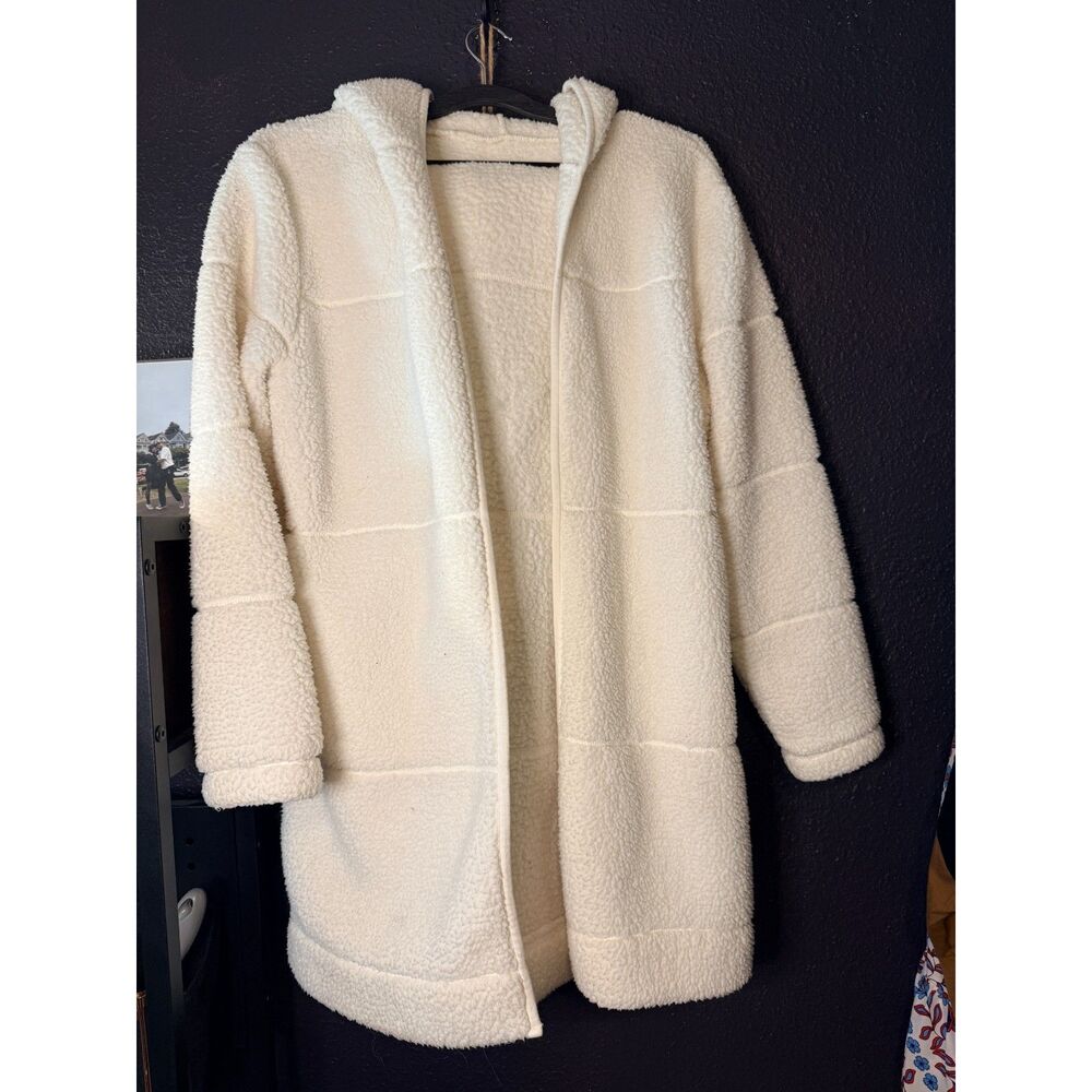 Gilly hicks Cream Sherpa Fleece Longline Open Front Hooded Coatigan